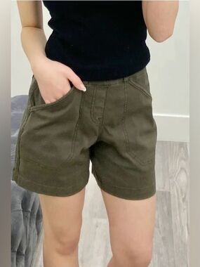 SPANX Olive stretch twill shorts